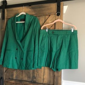 Kelly Green Banana Republic Linen Short Suit Size 12